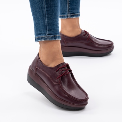 Pantofi Talpa Ortopedica Piele Naturala Visiniu 1136