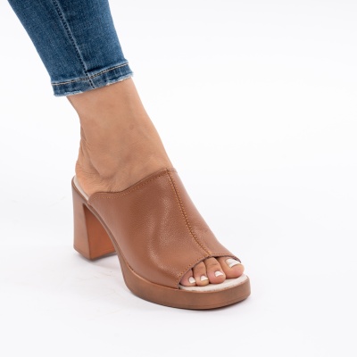 Pantofi Tip Papuci Piele Naturala Talpa Comoda AN2610-1 Camel