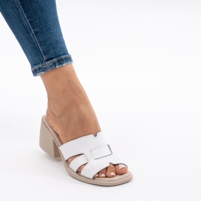 Pantofi Tip Papuci Piele Naturala Talpa Comoda AN2710-3 Alb