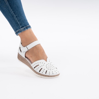 Pantofi Tip Sandale Piele Naturala Talpa Comoda 8131-3 Alb