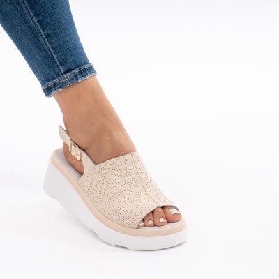 Pantofi Tip Sandale Piele Naturala Talpa Comoda AN111 Bej