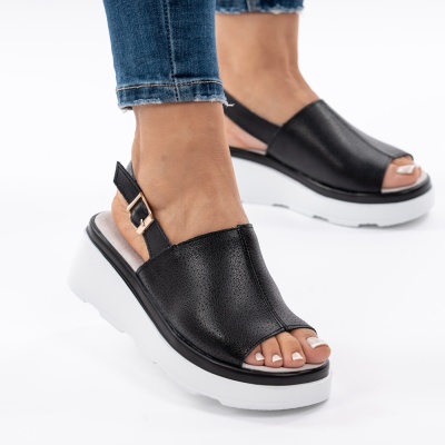Pantofi Tip Sandale Piele Naturala Talpa Comoda  AN111 Negru
