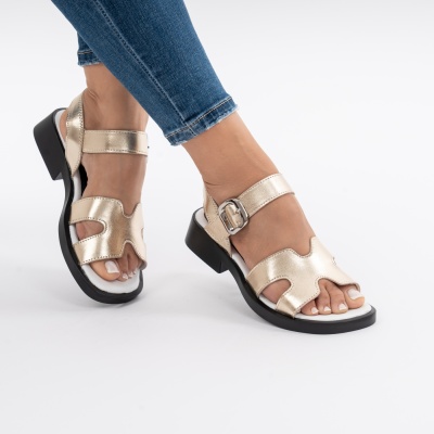 Pantofi Tip Sandale Piele Naturala Talpa Comoda JY6531 Gold