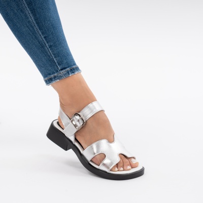 Pantofi Tip Sandale Piele Naturala Talpa Comoda JY6531 Silver
