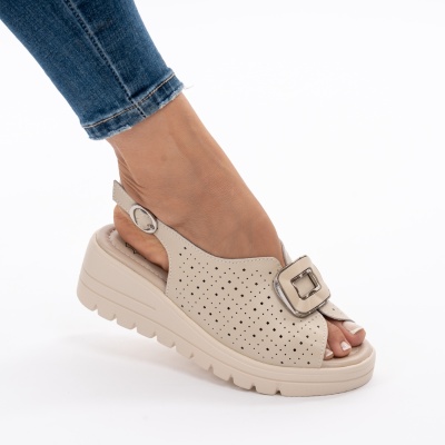 Pantofi Tip Sandale Piele Naturala Talpa Comoda T-8021-2 Bej