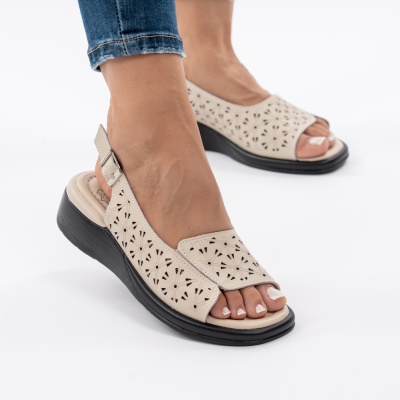 Pantofi Tip Sandale Piele Naturala Talpa Comoda T-8027 Bej