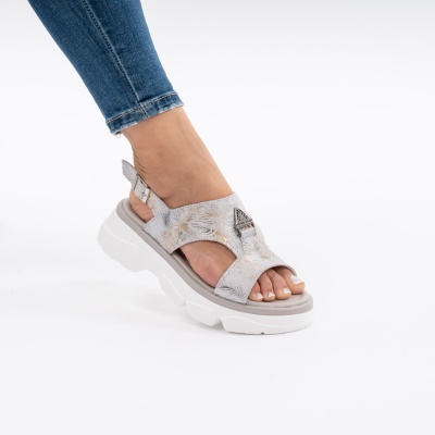 Pantofi Tip Sandale Piele Naturala Talpa Comoda T-8048 Silver