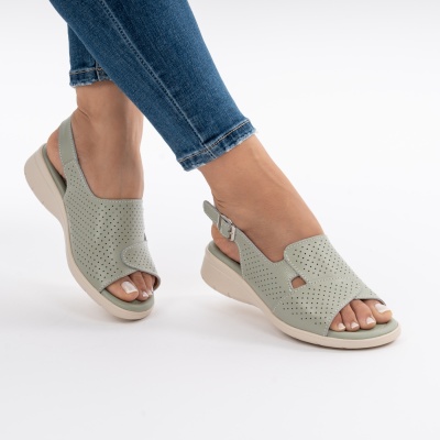 Pantofi Tip Sandale Piele Naturala Talpa Comoda T-8052 Verde
