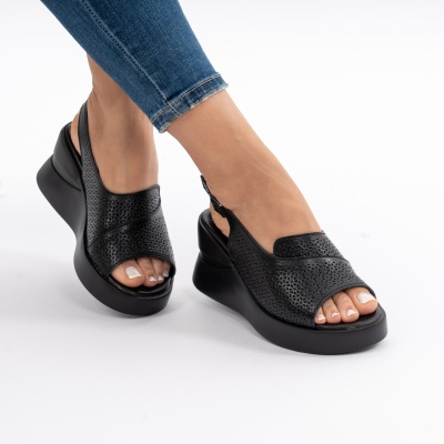 Pantofi Tip Sandale Piele Naturala Talpa Comoda T-8055-2 Negru
