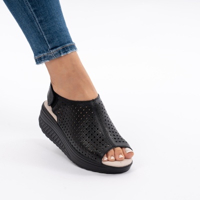 Pantofi Tip Sandale Talpa Ortopedica Piele Naturala Negru A523