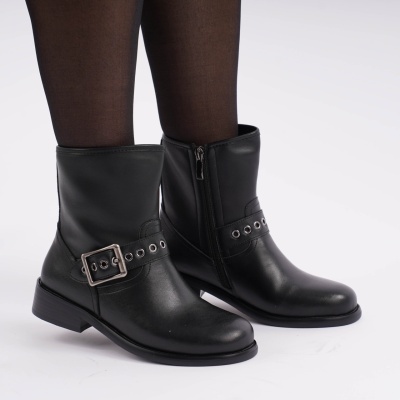 Cizme Scurte Piele Naturala Negre SN5009