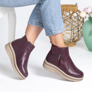 Ghete Piele Naturala Imblanite Talpa Casual Visiniu 2068-2