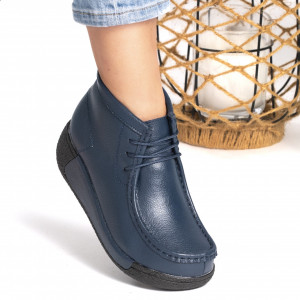 Ghete Piele Naturala Imblanite Talpa Ortopedica Albastre T5105