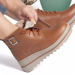 Ghete Piele Naturala Imblanite Talpa Striată Camel 2021-1B