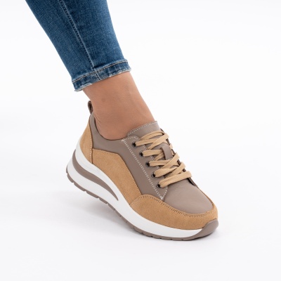 Pantofi Casual Din Piele Naturala Bej A568