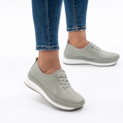 Pantofi Casual Din Piele Naturala Kaki T-9001