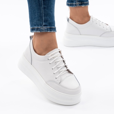 Pantofi Casual Piele Naturala Alb 9881
