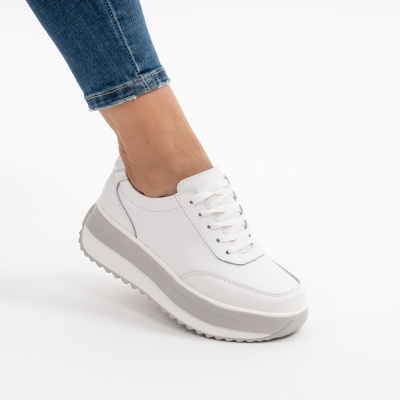 Pantofi Casual Piele Naturala Alb T6052