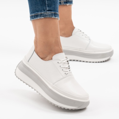 Pantofi Casual Piele Naturala Alb T6055