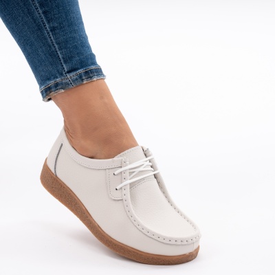 Pantofi Casual Piele Naturala Alb WK 212