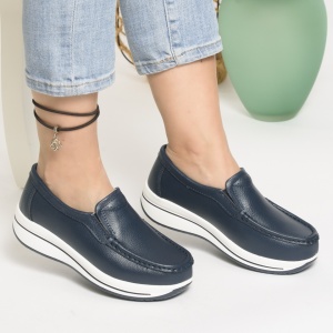 Pantofi Casual Piele Naturala Albastru PL-53