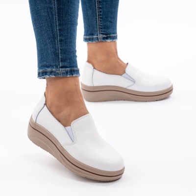 Pantofi Casual Piele Naturala Albi 1160