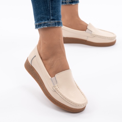Pantofi Casual Piele Naturala Bej 1121-2