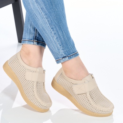 Pantofi Casual Piele Naturala Bej 55-266