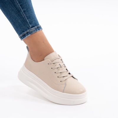Pantofi Casual Piele Naturala Bej AW-2023-26