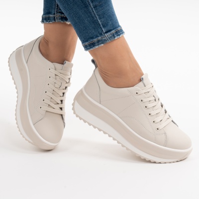 Pantofi Casual Piele Naturala Bej F001-750