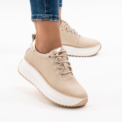 Pantofi Casual Piele Naturala Bej F002-290