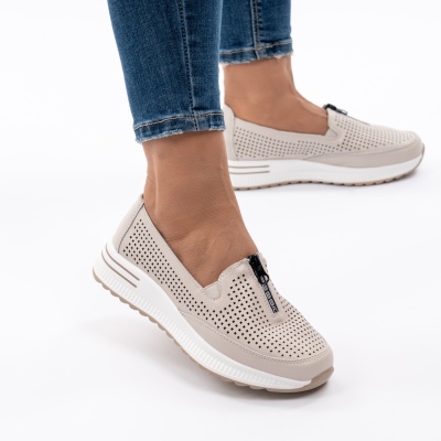 Pantofi Casual Piele Naturala Bej Q892