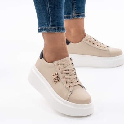 Pantofi Casual Piele Naturala Bej T-8808