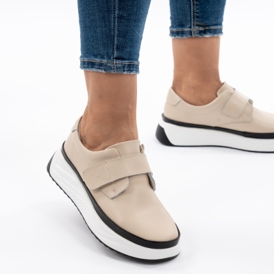 Pantofi Casual Piele Naturala Bej T6086