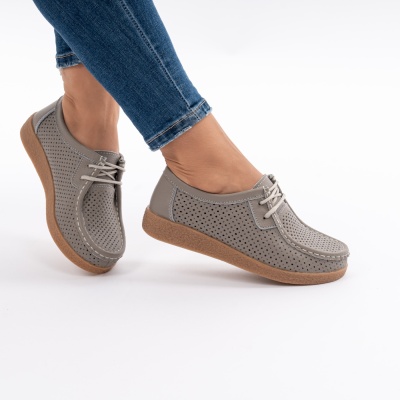 Pantofi Casual Piele Naturala Gri 55-255
