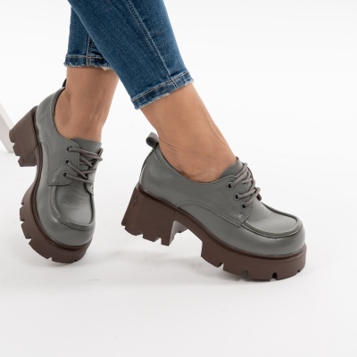 Pantofi Casual Piele Naturala Gri AN50318