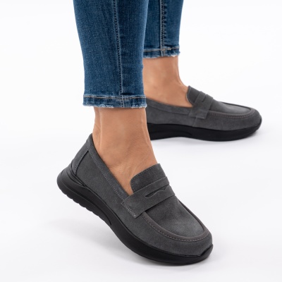 Pantofi Casual Piele Naturala Gri T-2810
