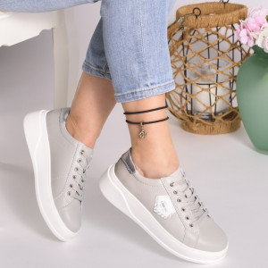 Pantofi Casual Piele Naturala Gri T5120