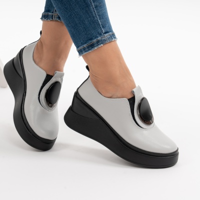 Pantofi Casual Piele Naturala Gri T6050