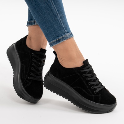 Pantofi Casual Piele Naturala Intoarsa F001-750 Negri