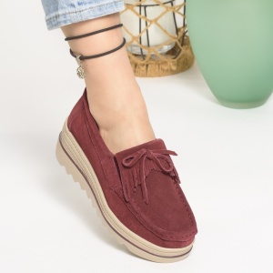 Pantofi Casual Piele Naturala Intoarsa Visiniu 2017