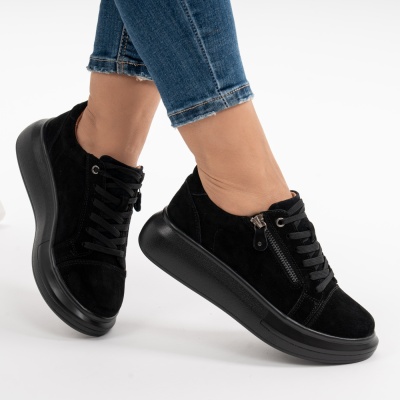 Pantofi Casual Piele Naturala Negru Sued F002-651