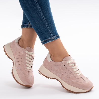 Pantofi Casual Piele Naturala Pink AN2598
