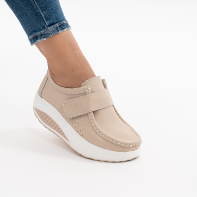 Pantofi Casual Piele Naturala PL58 BEJ