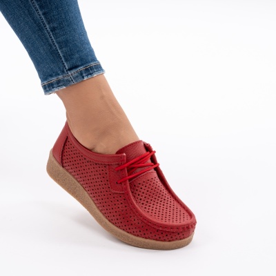 Pantofi Casual Piele Naturala Rosu 55-255
