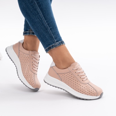 Pantofi Casual Piele Naturala Roz 523