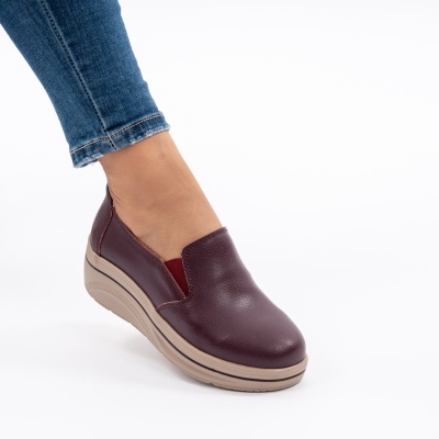 Pantofi Casual Piele Naturala Visiniu 1160