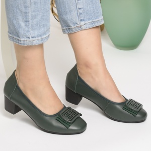 Pantofi cu Toc Piele Naturala Kaki 306