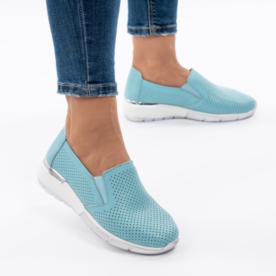 Pantofi Dama Piele Naturala Albastri Deschis 6212