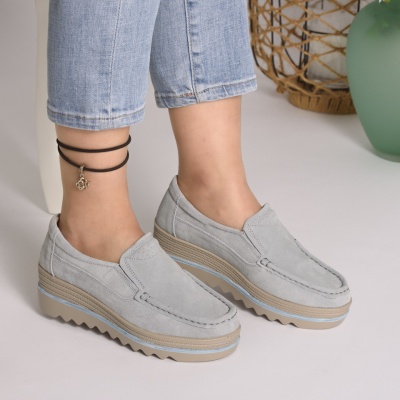 Pantofi New Talpa Ortopedica Piele Naturala Intoarsa Blue 3088